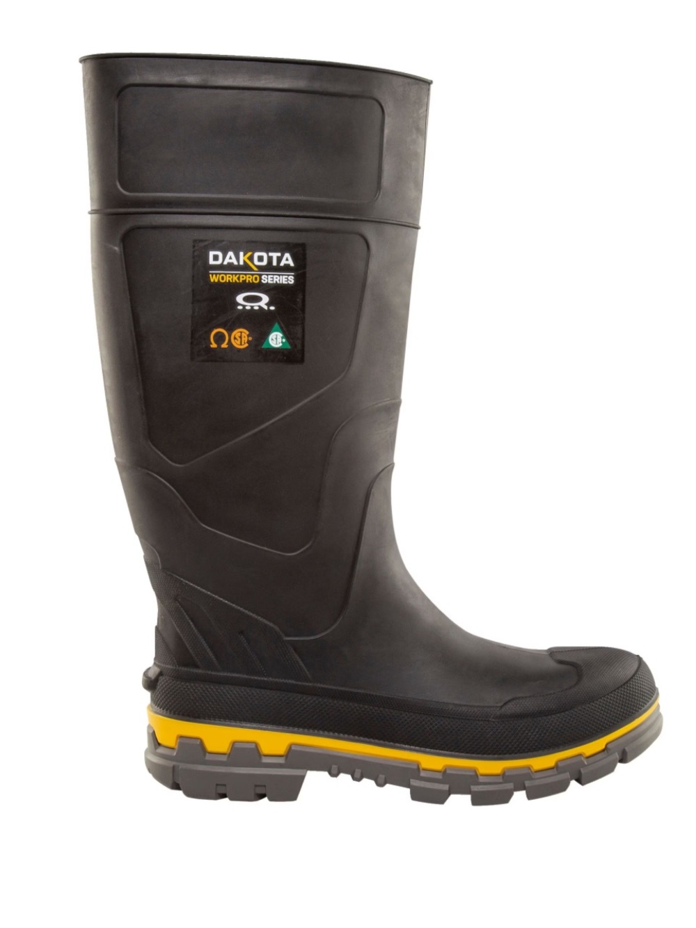 Dakota WorkPro Black Yellow Waterproof CSA Steel Toe Rain Boots Size 9